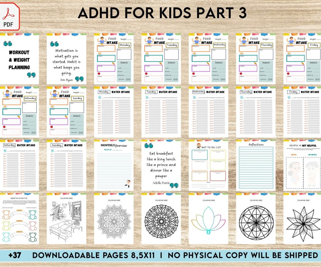 ADHD Planner For Kids , 8×11 inch pages size Kids ADHD Planner, Kids School Planner, ADHD Planner Sheets, Colorful Planner, PDF Printable, Kdp interior