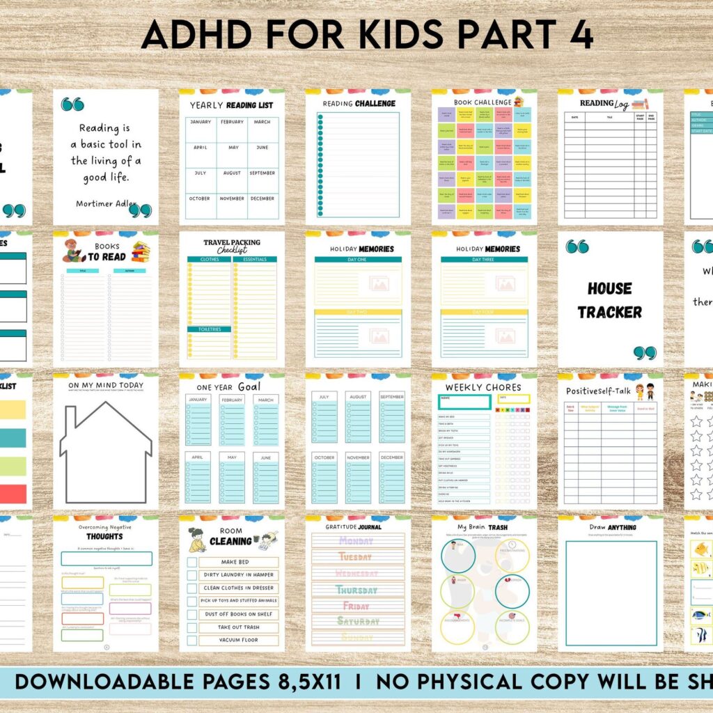 ADHD Planner For Kids , 8×11 inch pages size Kids ADHD Planner, Kids School Planner, ADHD Planner Sheets, Colorful Planner, PDF Printable, Kdp interior