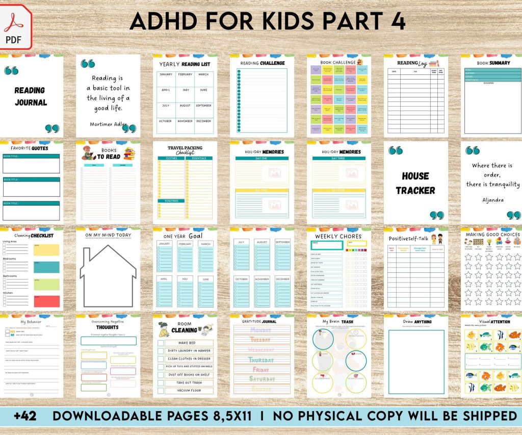 ADHD Planner For Kids , 8×11 inch pages size Kids ADHD Planner, Kids School Planner, ADHD Planner Sheets, Colorful Planner, PDF Printable, Kdp interior