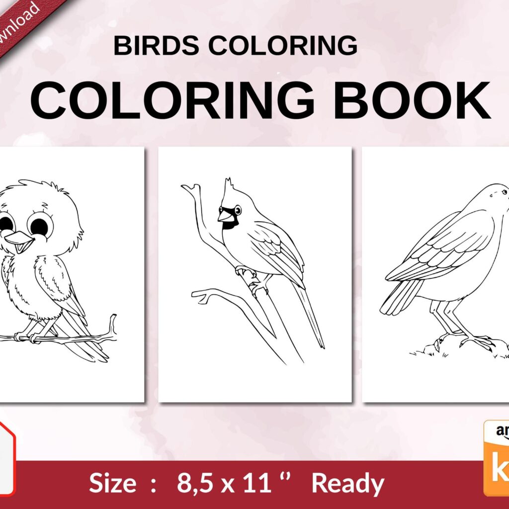 Birds Coloring Coloring book For Kids aged 2-4 4-8 8-1, PDF File 8.5×11 inch, KDP interior Ready To Upload COMMERCIAL Use