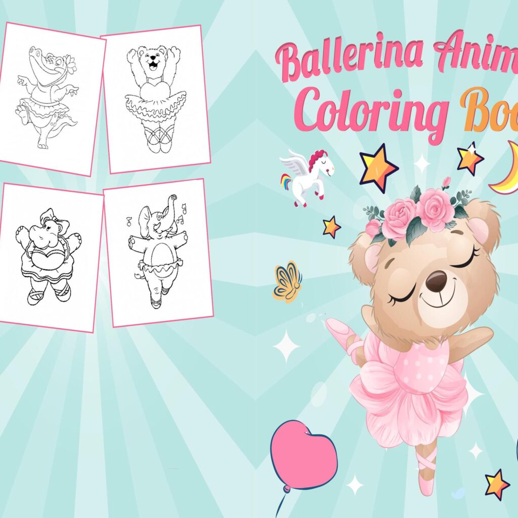 Ballerina Animals Coloring book For Kids aged 2-4 4-8 8-1, PDF File 8.5×11 inch, KDP interior Ready To Upload COMMERCIAL Use