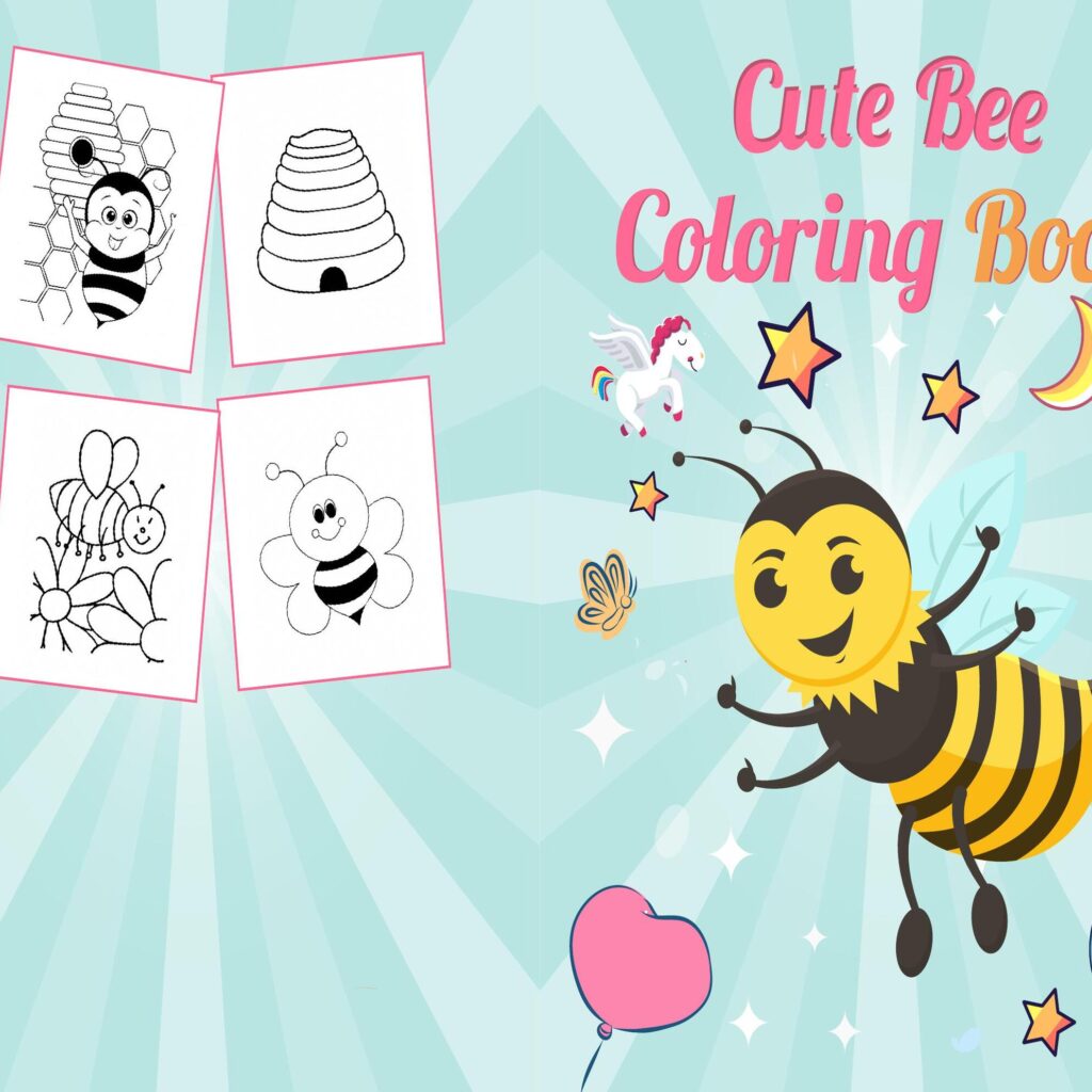 Bee Coloring Coloring book For Kids aged 2-4 4-8 8-1, bee coloring pages, PDF File 8.5×11 inch, KDP interior Ready To Upload COMMERCIAL Use