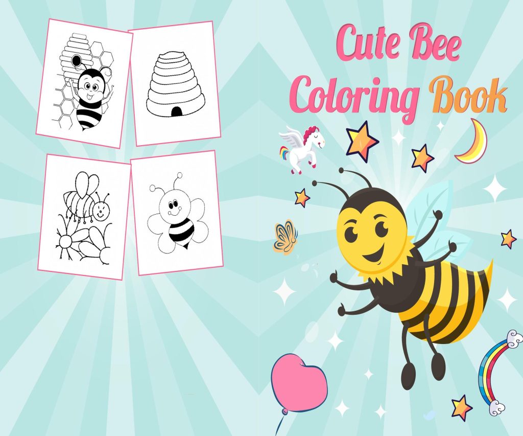 Bee Coloring Coloring book For Kids aged 2-4 4-8 8-1, bee coloring pages, PDF File 8.5×11 inch, KDP interior Ready To Upload COMMERCIAL Use