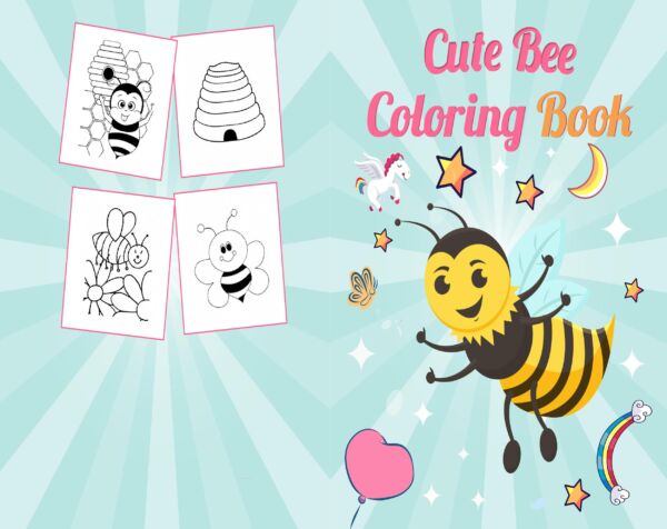 Bee Coloring Coloring book For Kids aged 2-4 4-8 8-1, bee coloring pages, PDF File 8.5×11 inch, KDP interior Ready To Upload COMMERCIAL Use