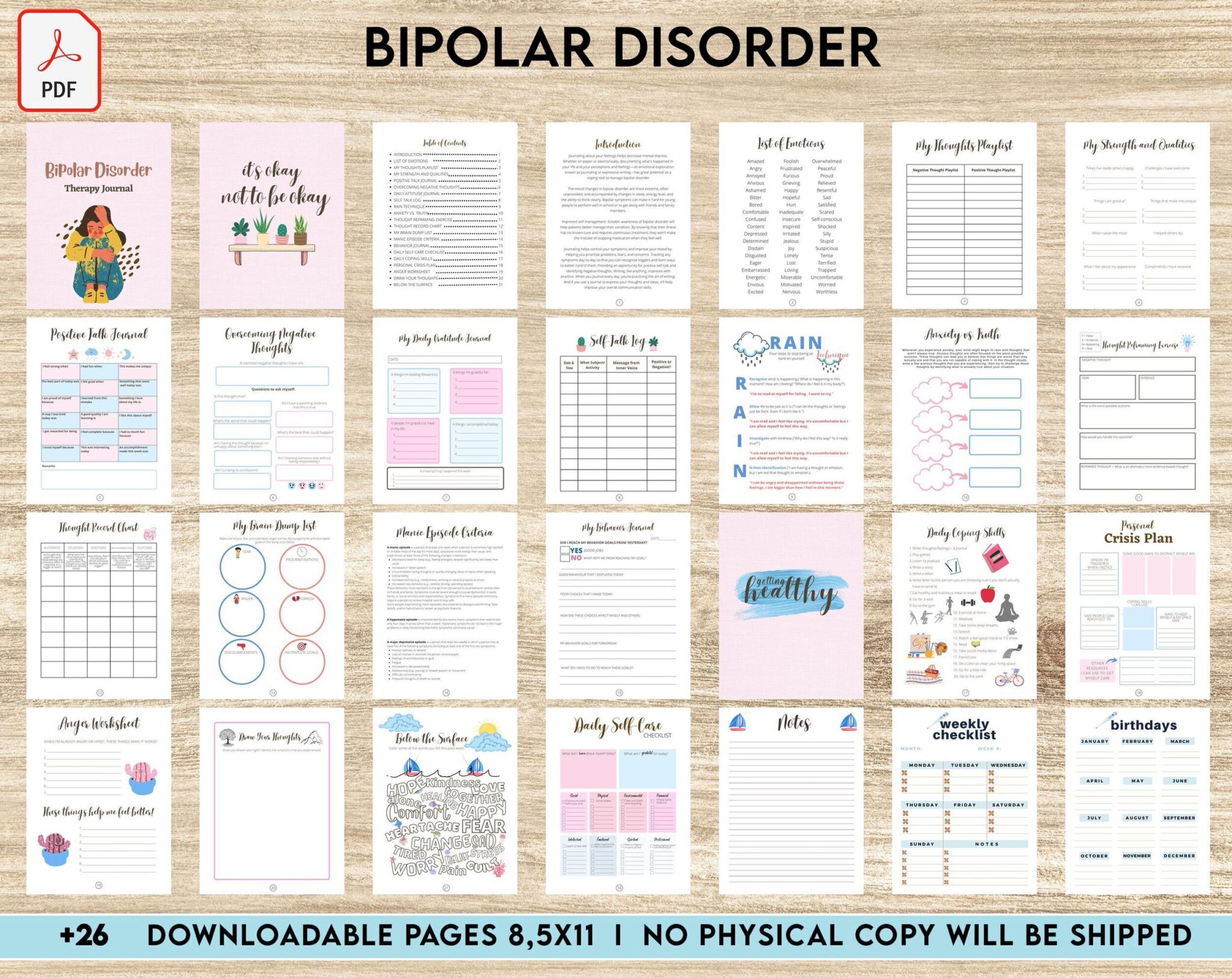 Bipolar Mood Tracker Printable PDF: Monitor Your Mental Health, Anxiety ...