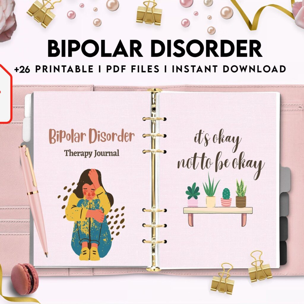 Bipolar Disorder Therapy Journal: Mental Health, Depression, Anxiety, Mood Swings, Manic, Depressive, PDF Printable, Kdp interior