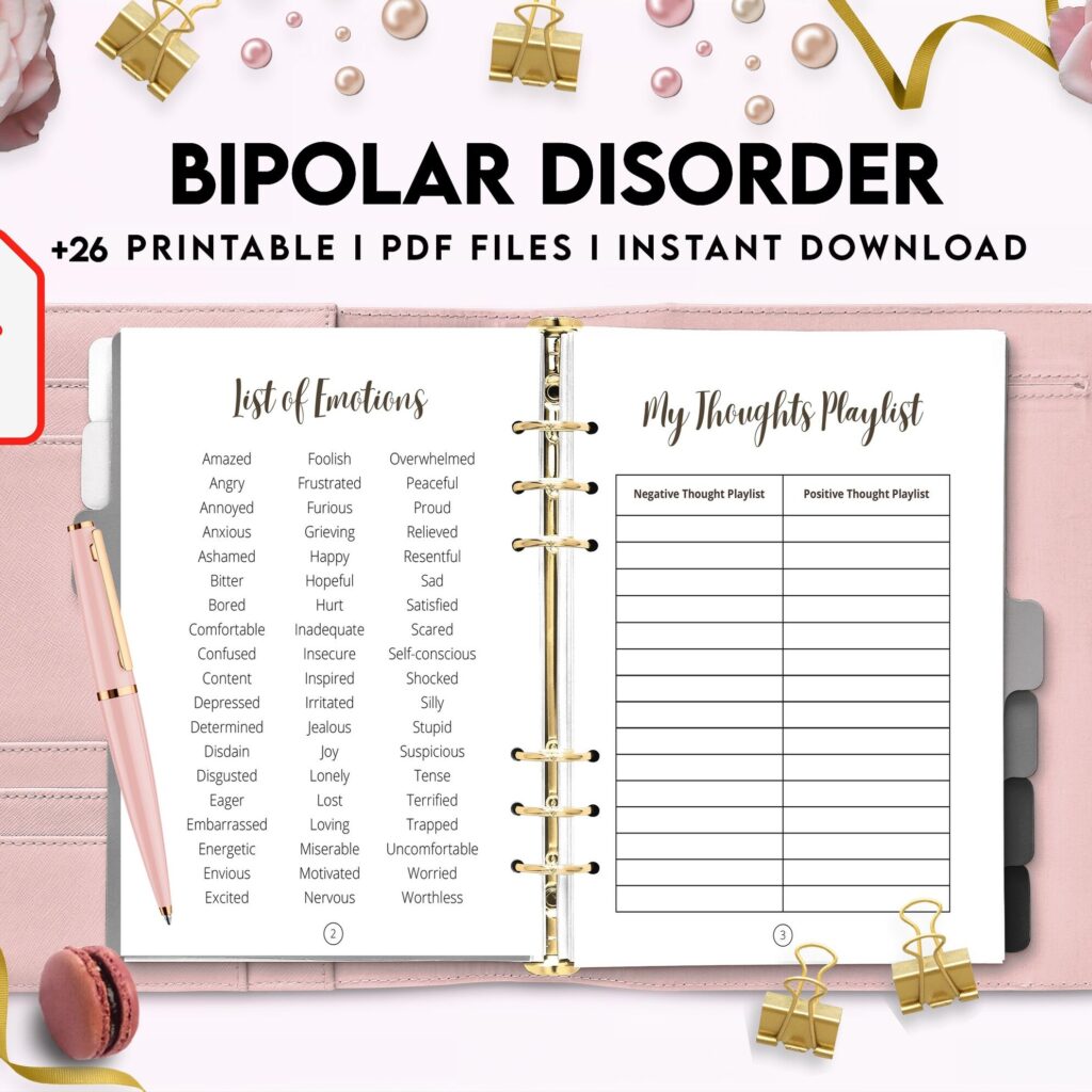 Bipolar Disorder Therapy Journal: Mental Health, Depression, Anxiety, Mood Swings, Manic, Depressive, PDF Printable, Kdp interior