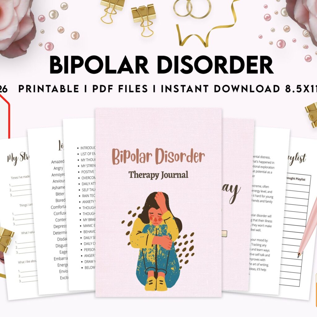 Bipolar Disorder Therapy Journal: Mental Health, Depression, Anxiety, Mood Swings, Manic, Depressive, PDF Printable, Kdp interior