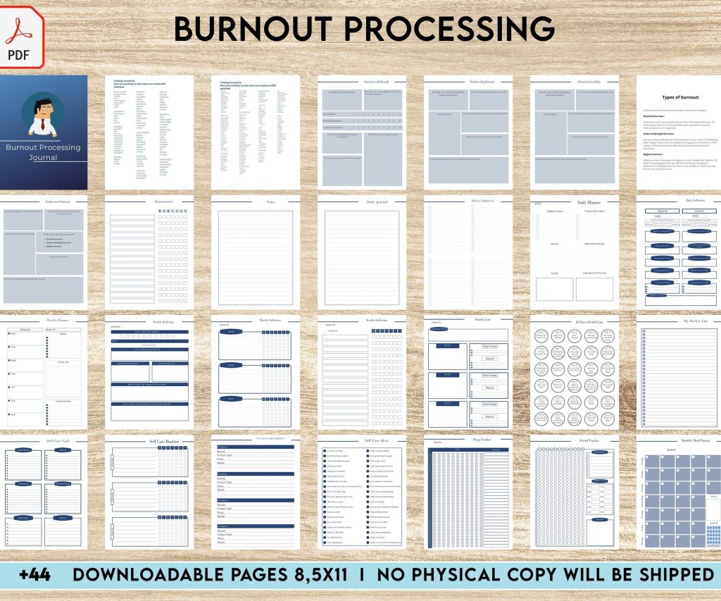 Burnout Processing Journal, burnout journal pdf, Stress Employment Burnout, Relationship Burnout, Emotional Burnout, Burnout & Anxiety, Mental Health Journal PDF Printable, Kdp interior