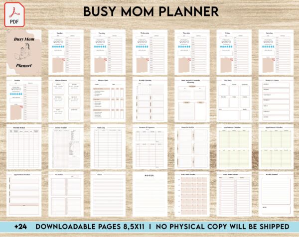 Busy Mom Planner, busy mom planner printable, Home Management Planner 8×11 inch pages size, House Binder, Home Organization Planner, PDF Printable, Kdp interior