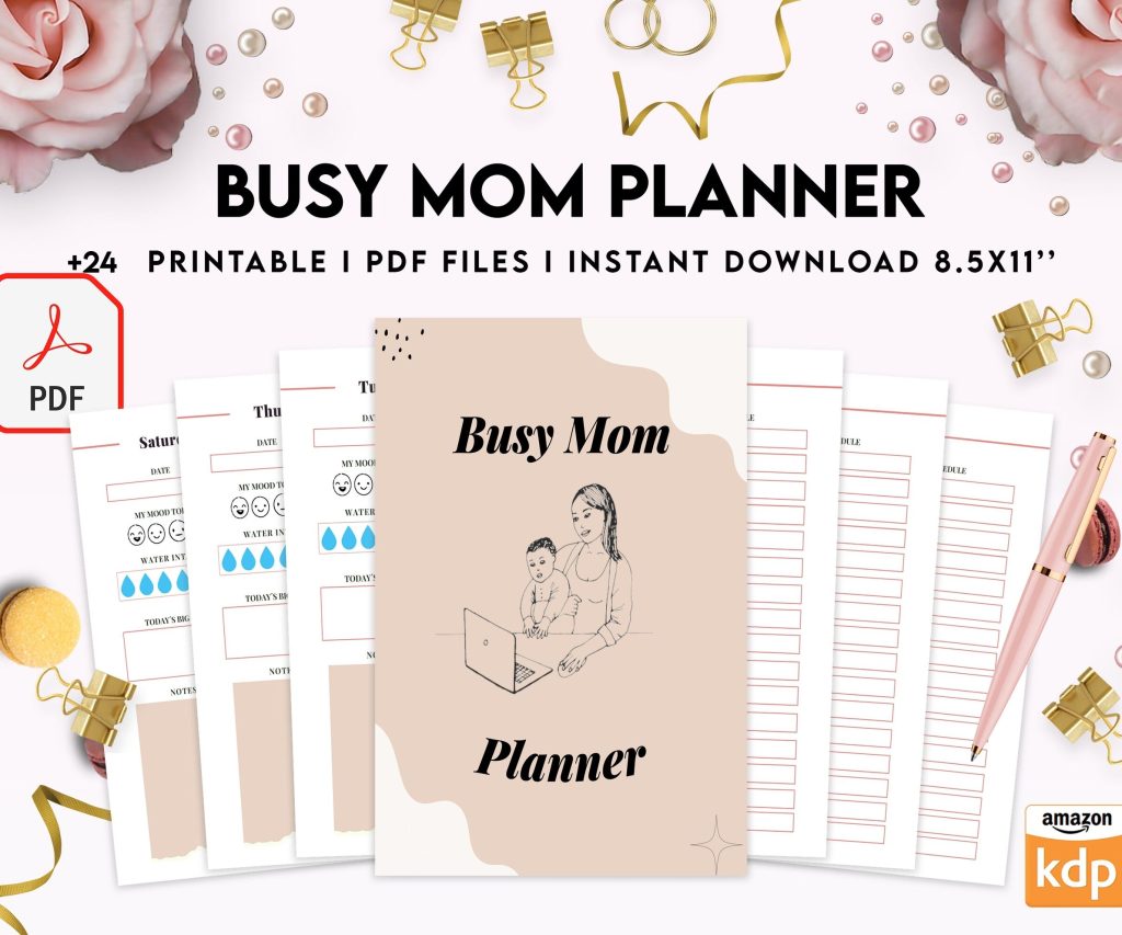 Busy Mom Planner, Home Management Planner 8×11 inch pages size, House Binder, Home Organization Planner, PDF Printable, Kdp interior