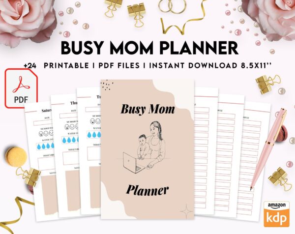 Busy Mom Planner, Home Management Planner 8×11 inch pages size, House Binder, Home Organization Planner, PDF Printable, Kdp interior