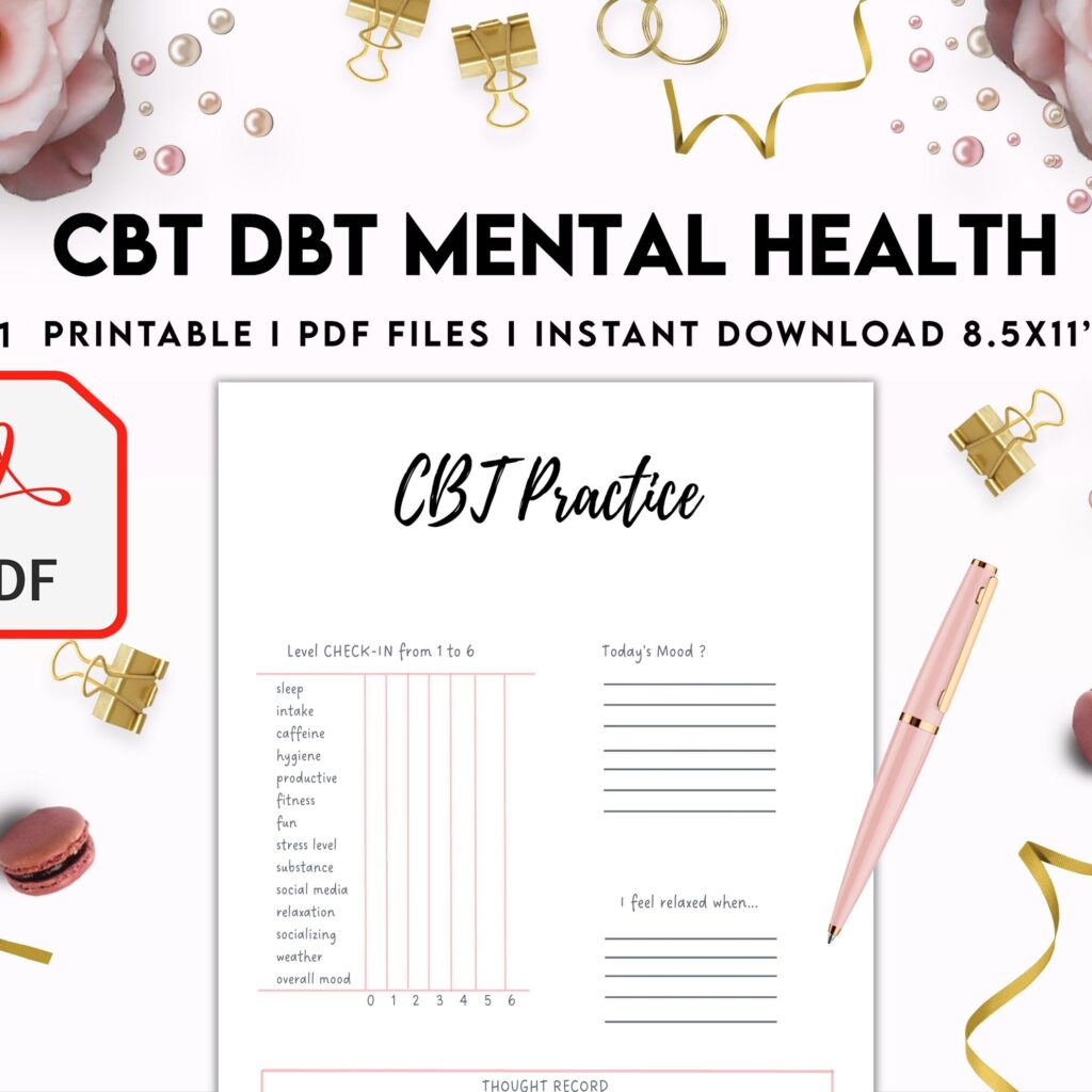 CBT + DBT Mental Health Journal & Worksheets, Situation Processing & Coping, CBT DBT therapy, PDF Printable, Kdp interior