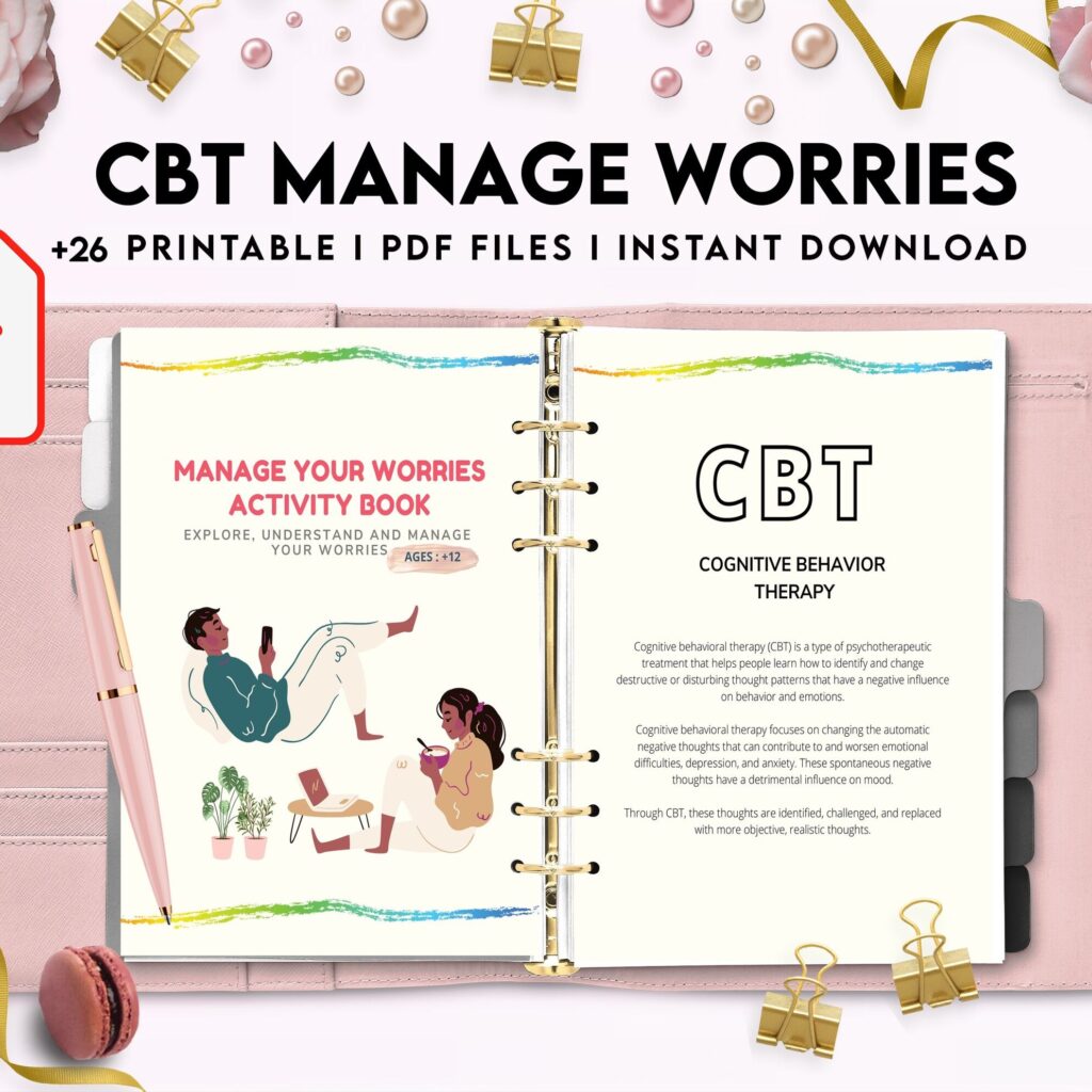 CBT activity book for Adults and kids age 12+, therapy worksheets, therapy tools, therapy resources, zones of regulation, anxiety, PDF Printable, Kdp interior