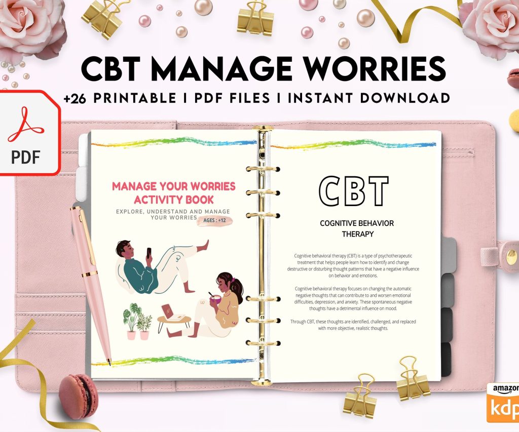 CBT activity book for Adults and kids age 12+, therapy worksheets, therapy tools, therapy resources, zones of regulation, anxiety, PDF Printable, Kdp interior
