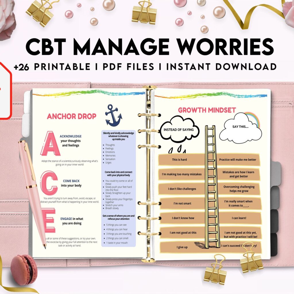 CBT activity book for Adults and kids age 12+, therapy worksheets, therapy tools, therapy resources, zones of regulation, anxiety, PDF Printable, Kdp interior