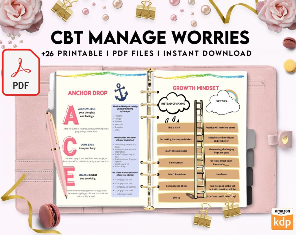 CBT activity book for Adults and kids age 12+, therapy worksheets, therapy tools, therapy resources, zones of regulation, anxiety, PDF Printable, Kdp interior