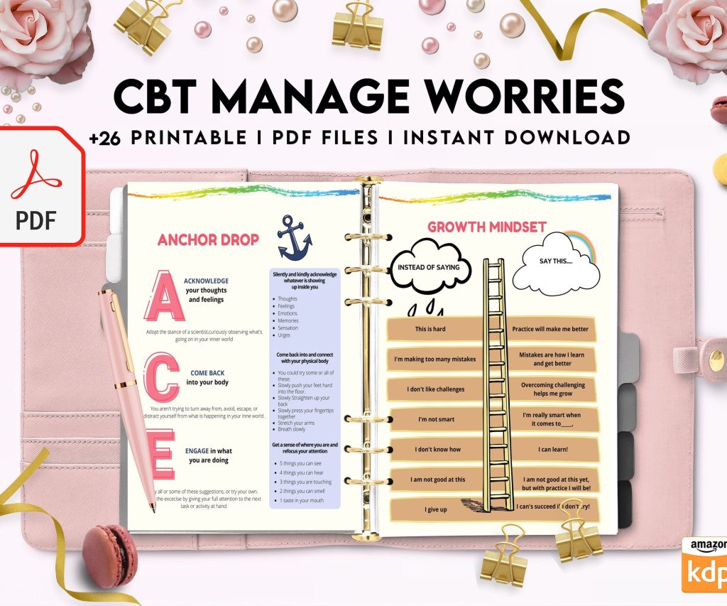 CBT activity book for Adults and kids age 12+, therapy worksheets, therapy tools, therapy resources, zones of regulation, anxiety, PDF Printable, Kdp interior