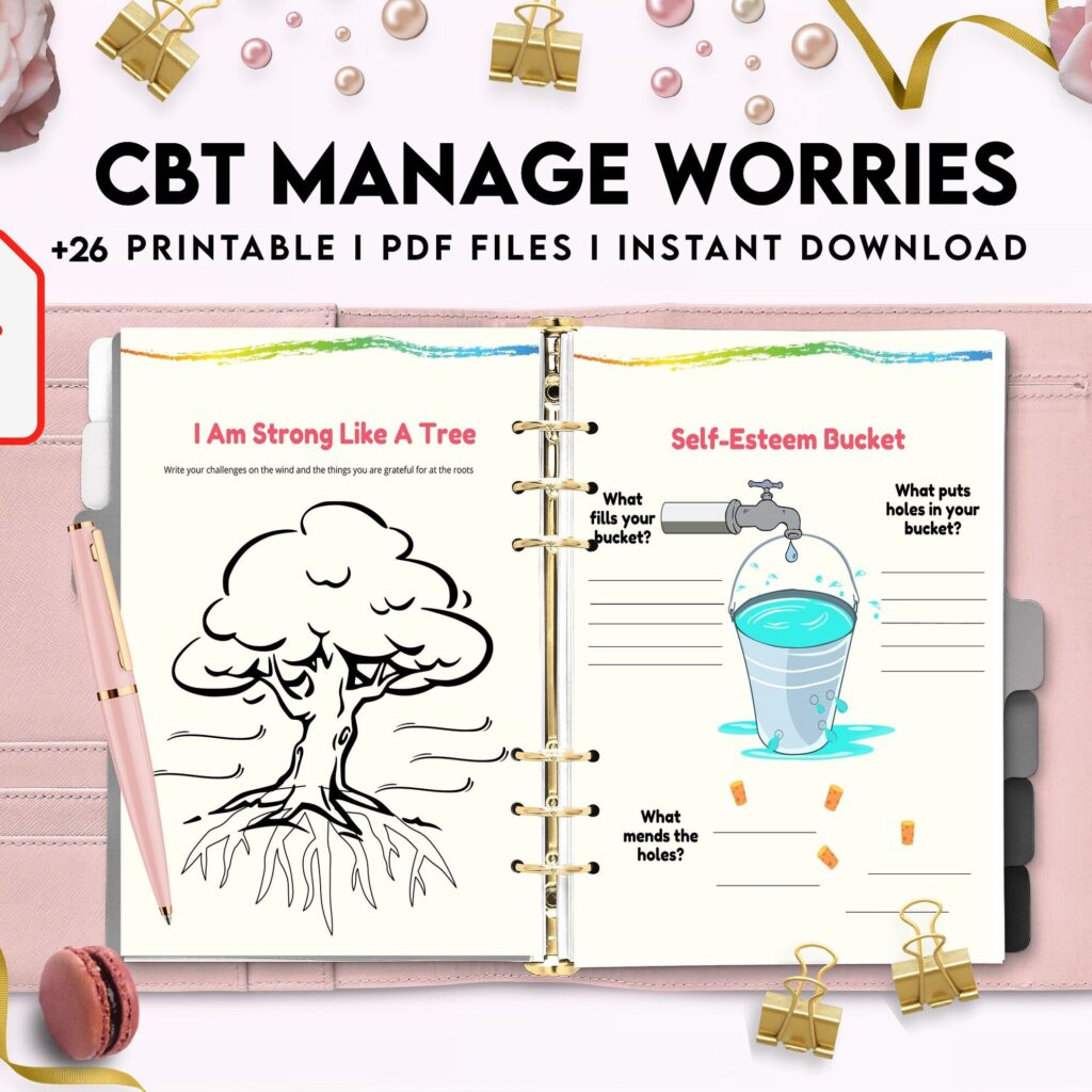 CBT activity book for Adults and kids age 12+, therapy worksheets, therapy tools, therapy resources, zones of regulation, anxiety, PDF Printable, Kdp interior