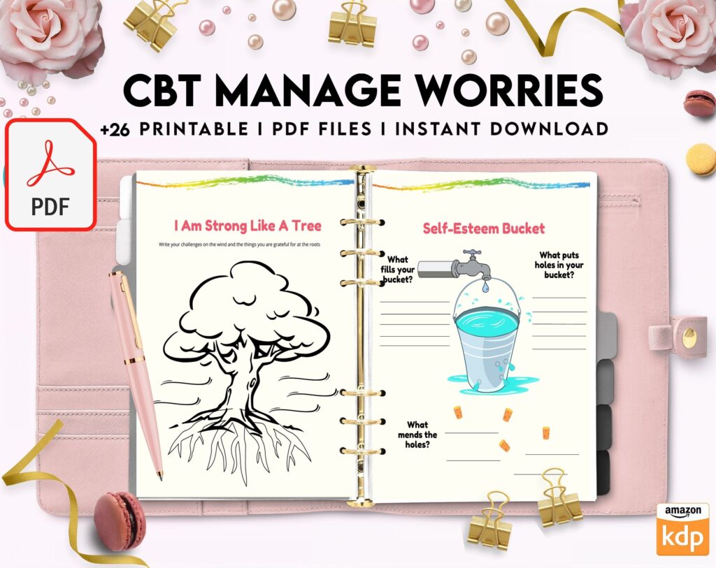 CBT activity book for Adults and kids age 12+, therapy worksheets, therapy tools, therapy resources, zones of regulation, anxiety, PDF Printable, Kdp interior