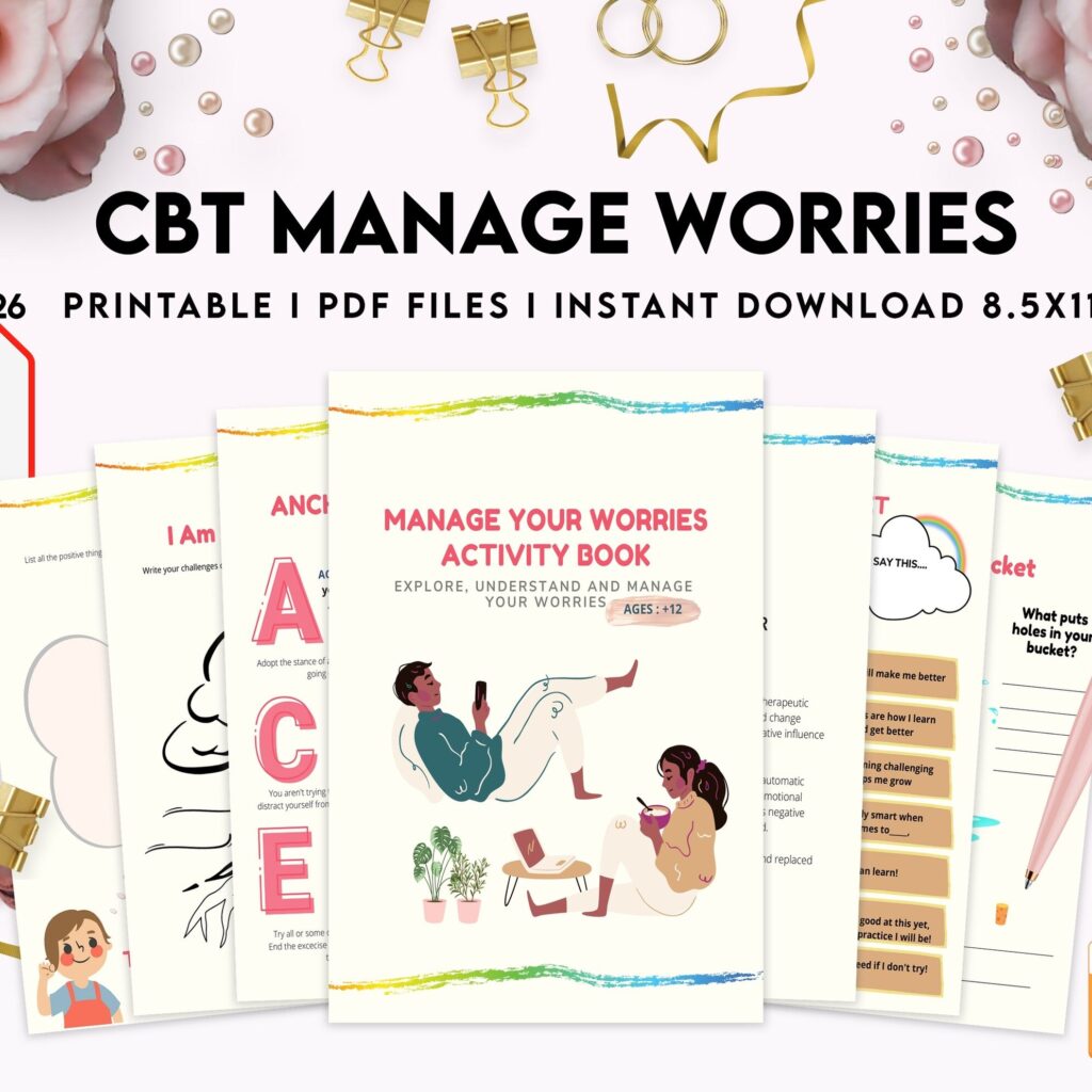 CBT activity book for Adults and kids age 12+, therapy worksheets, therapy tools, therapy resources, zones of regulation, anxiety, PDF Printable, Kdp interior
