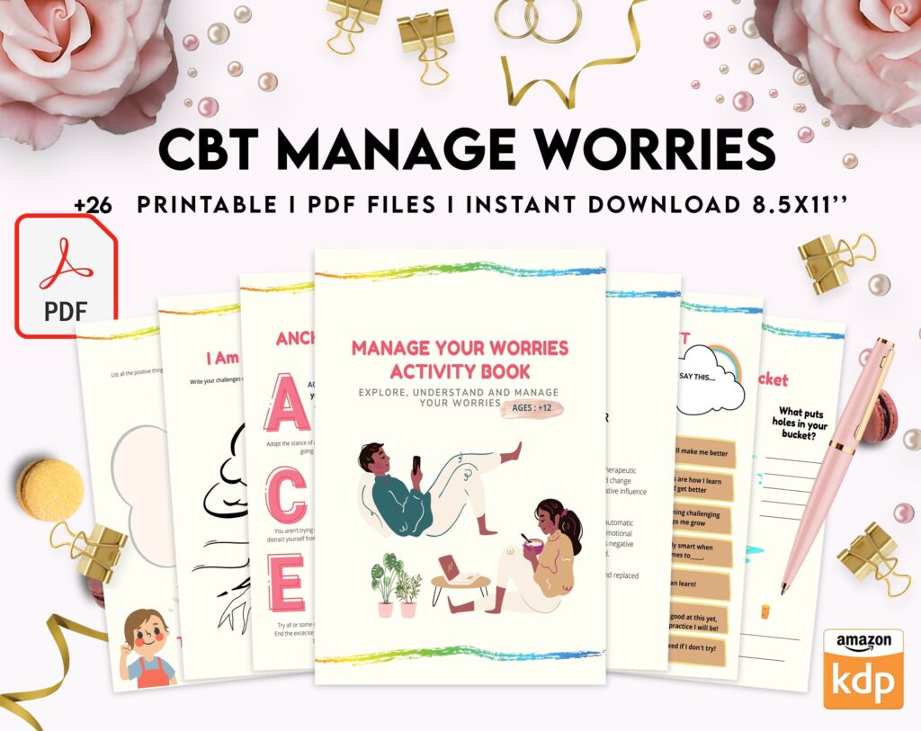CBT activity book for Adults and kids age 12+, therapy worksheets, therapy tools, therapy resources, zones of regulation, anxiety, PDF Printable, Kdp interior