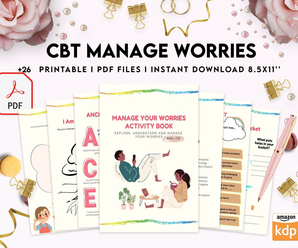 CBT activity book for Adults and kids age 12+, therapy worksheets, therapy tools, therapy resources, zones of regulation, anxiety, PDF Printable, Kdp interior