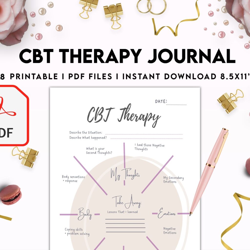 CBT Journal, CBT Worksheet and Planner Bundle, Cognitive Behavioural Therapy, PDF Printable, Kdp interior