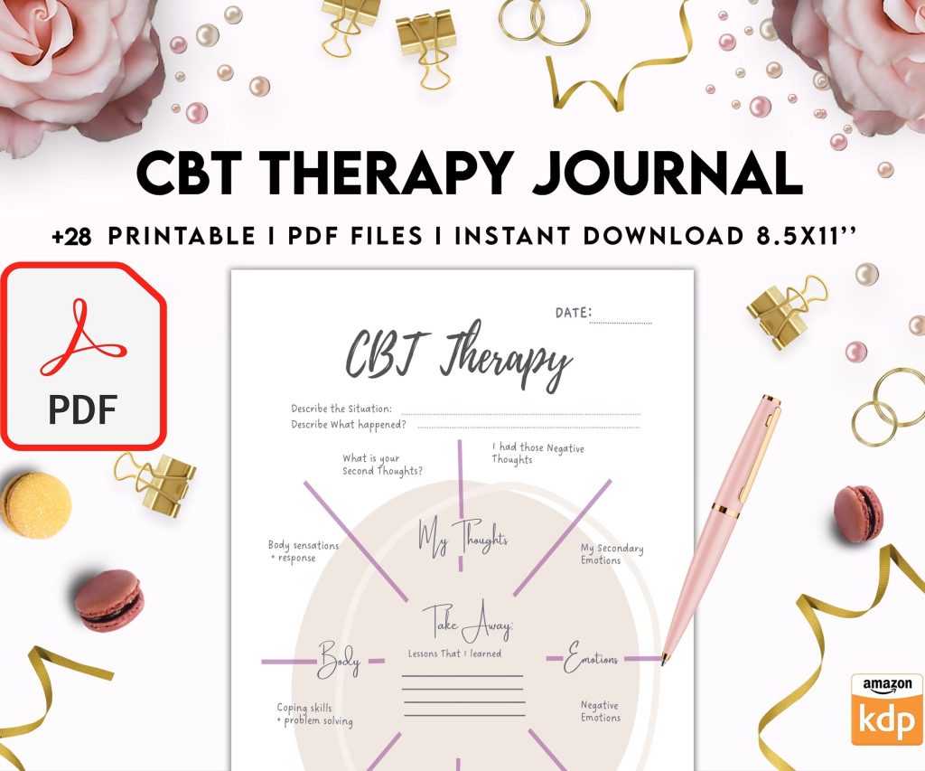 CBT Journal, CBT Worksheet and Planner Bundle, Cognitive Behavioural Therapy, PDF Printable, Kdp interior