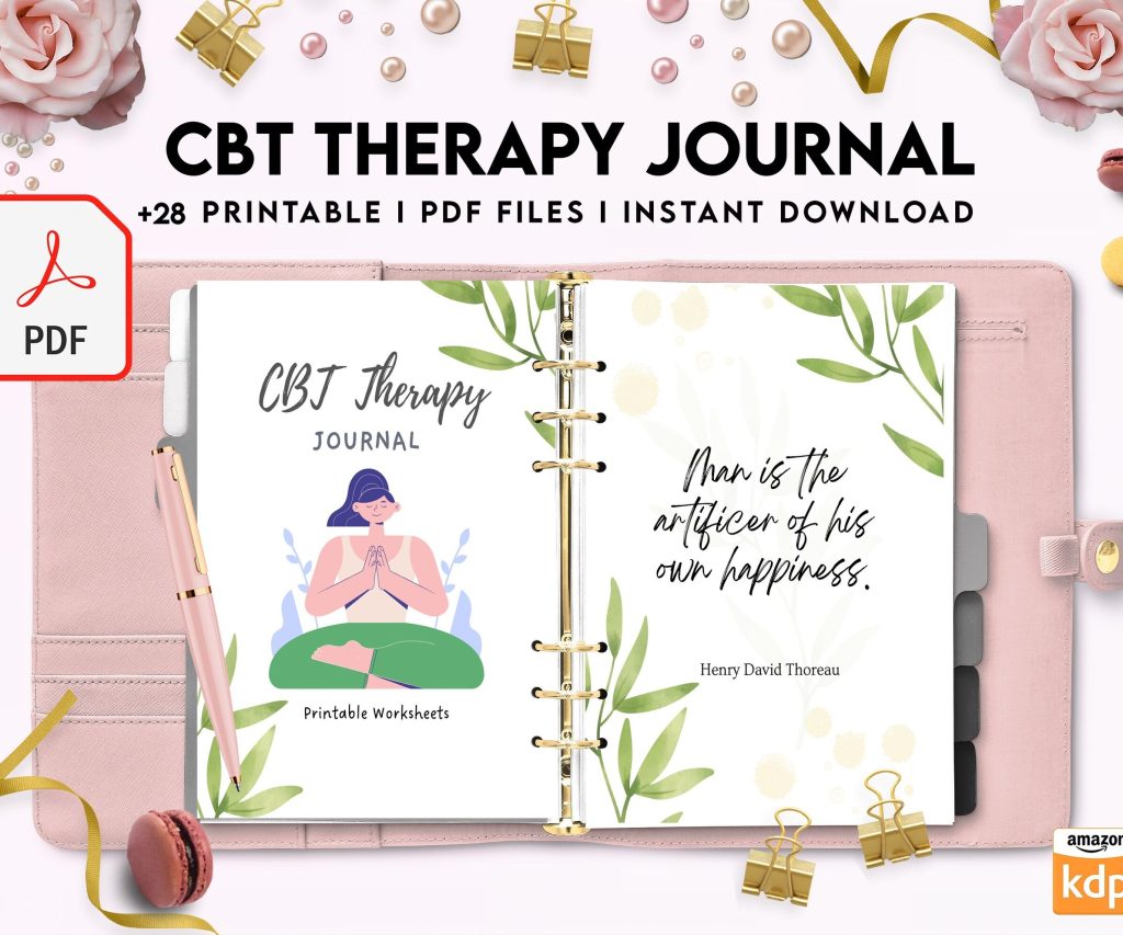 CBT Journal, CBT Worksheet and Planner Bundle, Cognitive Behavioural Therapy, PDF Printable, Kdp interior