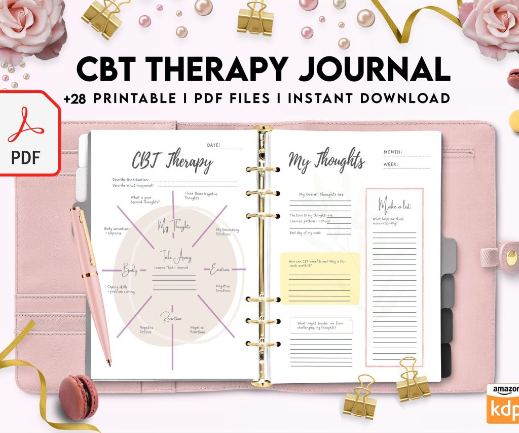 CBT Journal, CBT Worksheet and Planner Bundle, Cognitive Behavioural Therapy, PDF Printable, Kdp interior