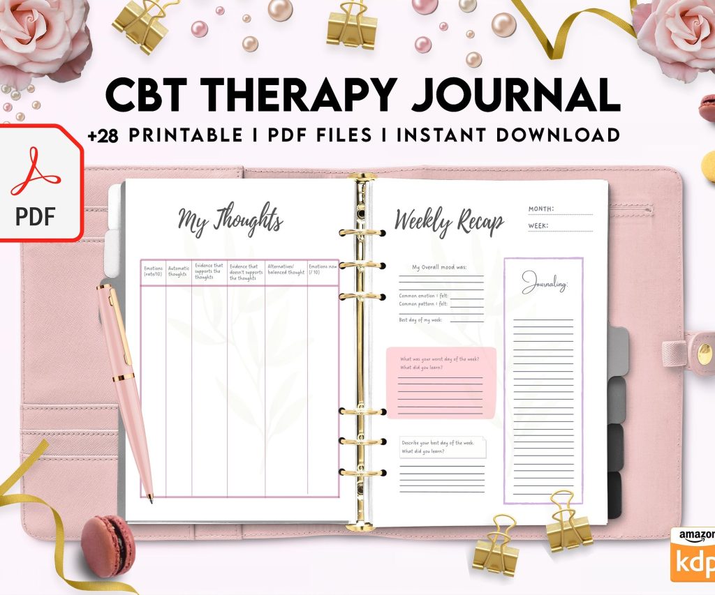 CBT Journal, CBT Worksheet and Planner Bundle, Cognitive Behavioural Therapy, PDF Printable, Kdp interior