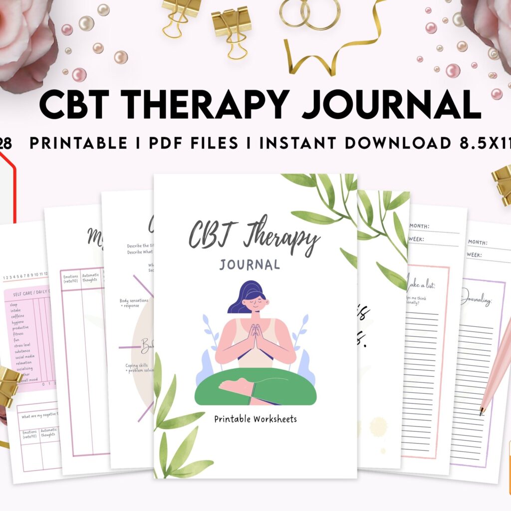 CBT Journal, CBT Worksheet and Planner Bundle, Cognitive Behavioural Therapy, PDF Printable, Kdp interior