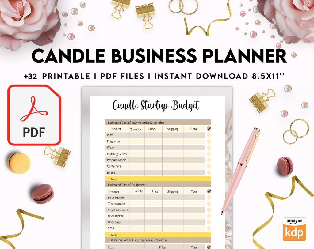 Candle Business Planner, Order form, Invoice, Tracker Etc. , 32 pages PDF Printable, Kdp interior