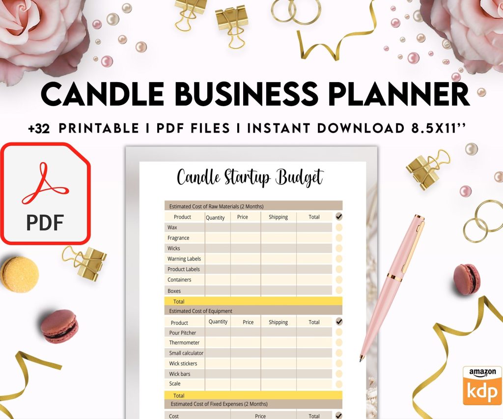 Candle Business Planner, Order form, Invoice, Tracker Etc. , 32 pages PDF Printable, Kdp interior