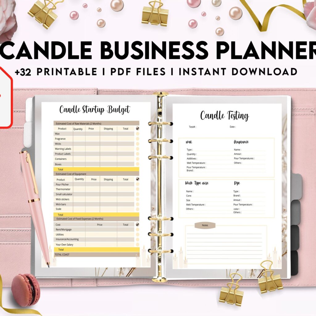 Candle Business Planner, Order form, Invoice, Tracker Etc. , 32 pages PDF Printable, Kdp interior