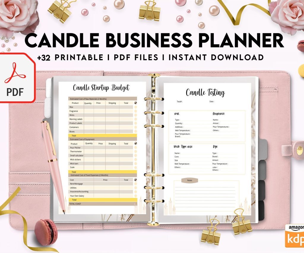 Candle Business Planner, Order form, Invoice, Tracker Etc. , 32 pages PDF Printable, Kdp interior