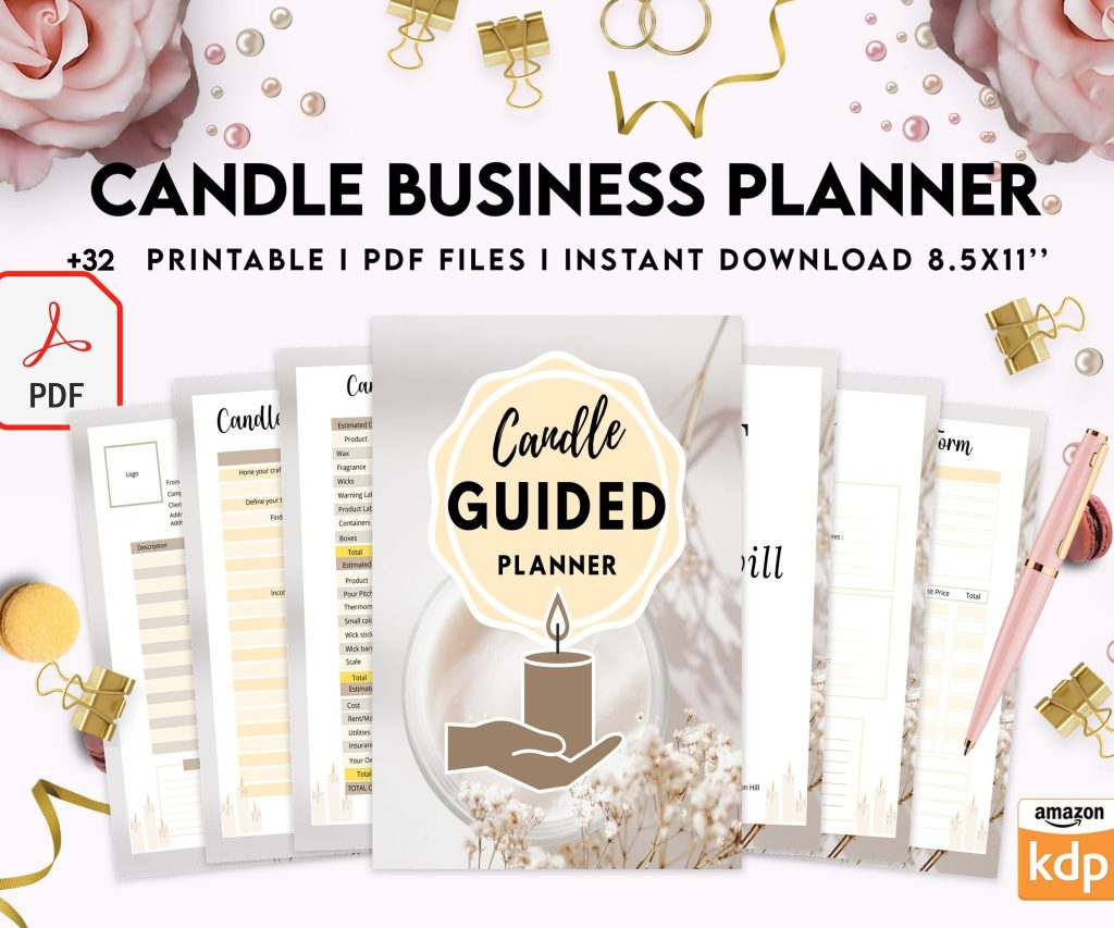 Candle Business Planner, Order form, Invoice, Tracker Etc. , 32 pages PDF Printable, Kdp interior