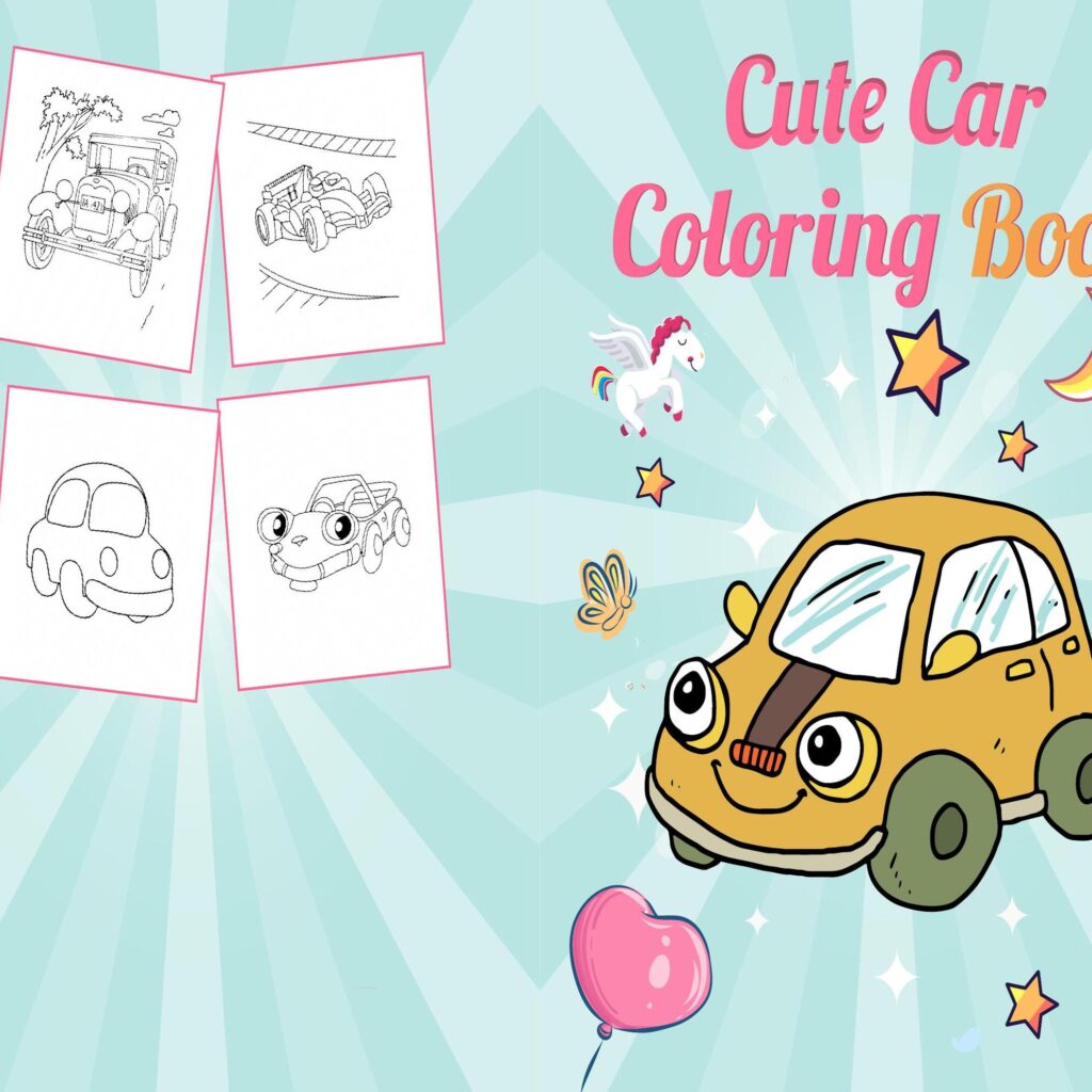 Car Coloring book For Kids aged 2-4 4-8 8-1, PDF File 8.5×11 inch, KDP interior Ready To Upload COMMERCIAL Use