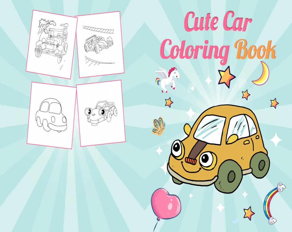 Car Coloring book For Kids aged 2-4 4-8 8-1, PDF File 8.5×11 inch, KDP interior Ready To Upload COMMERCIAL Use