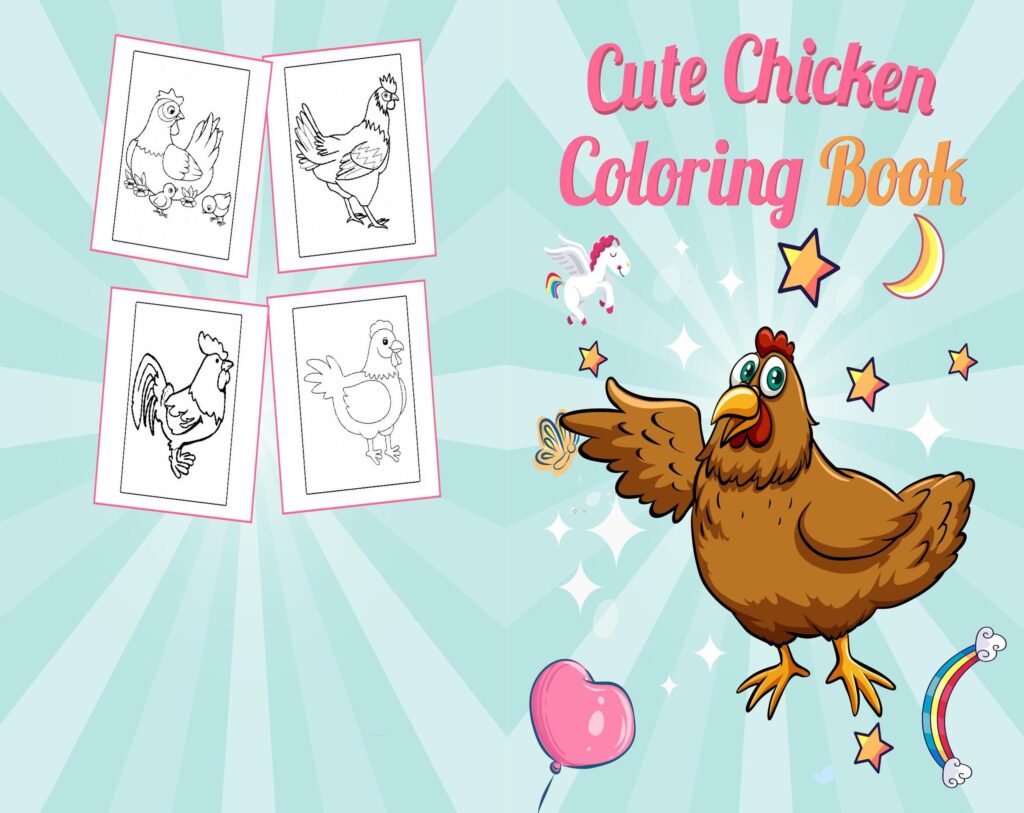Chicken Coloring book pages For Kids aged 2-4 4-8 8-1, PDF File 8.5×11 inch, KDP interior Ready To Upload COMMERCIAL Use