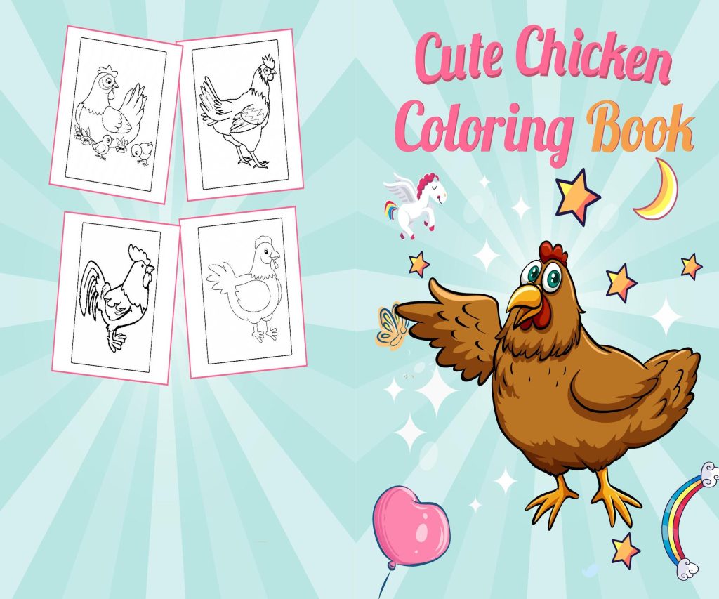 Chicken Coloring book pages For Kids aged 2-4 4-8 8-1, PDF File 8.5×11 inch, KDP interior Ready To Upload COMMERCIAL Use
