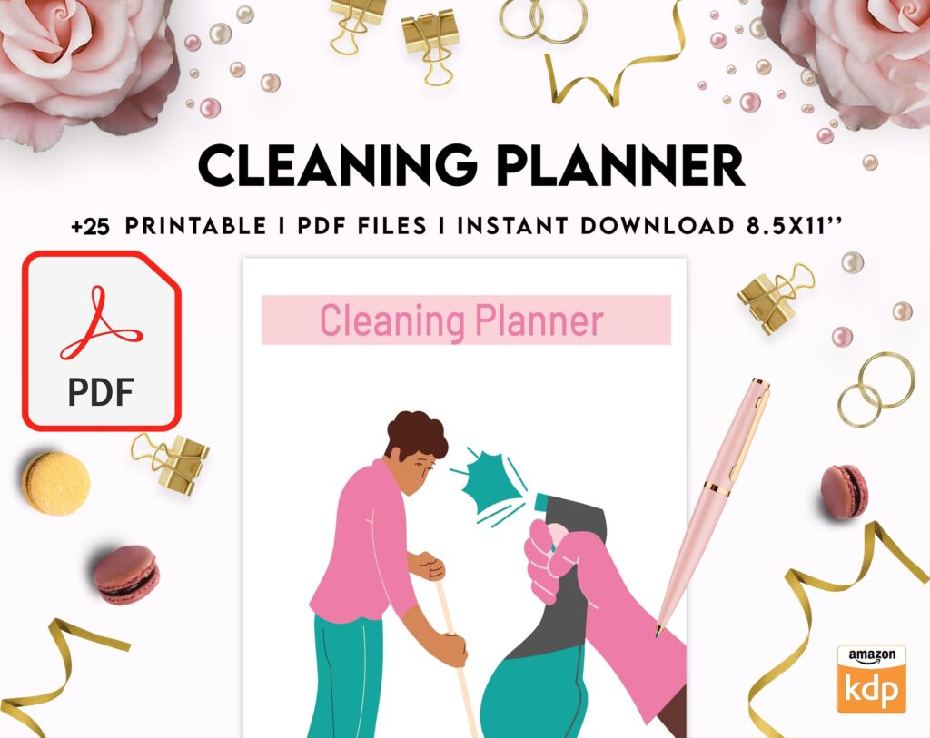Cleaning Planner, Daily weekly monthly planner, cleaning Checklist, Cleaning tracker, PDF Printable, Kdp interior