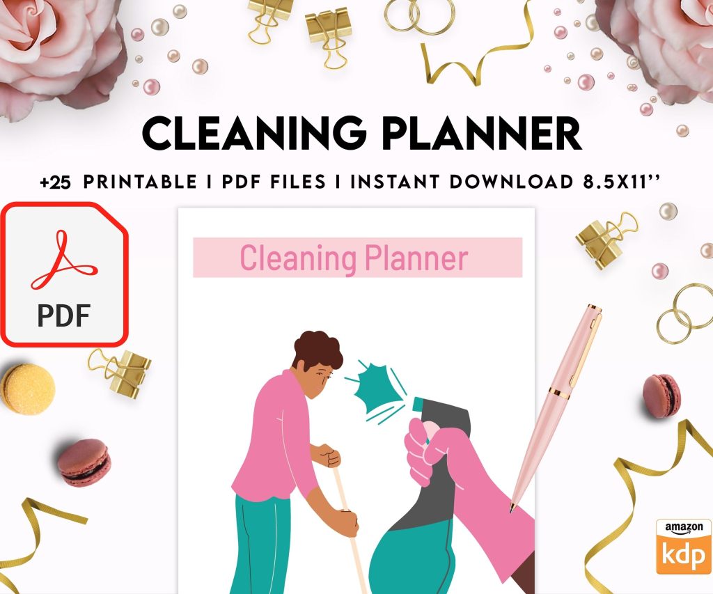 Cleaning Planner, Daily weekly monthly planner, cleaning Checklist, Cleaning tracker, PDF Printable, Kdp interior