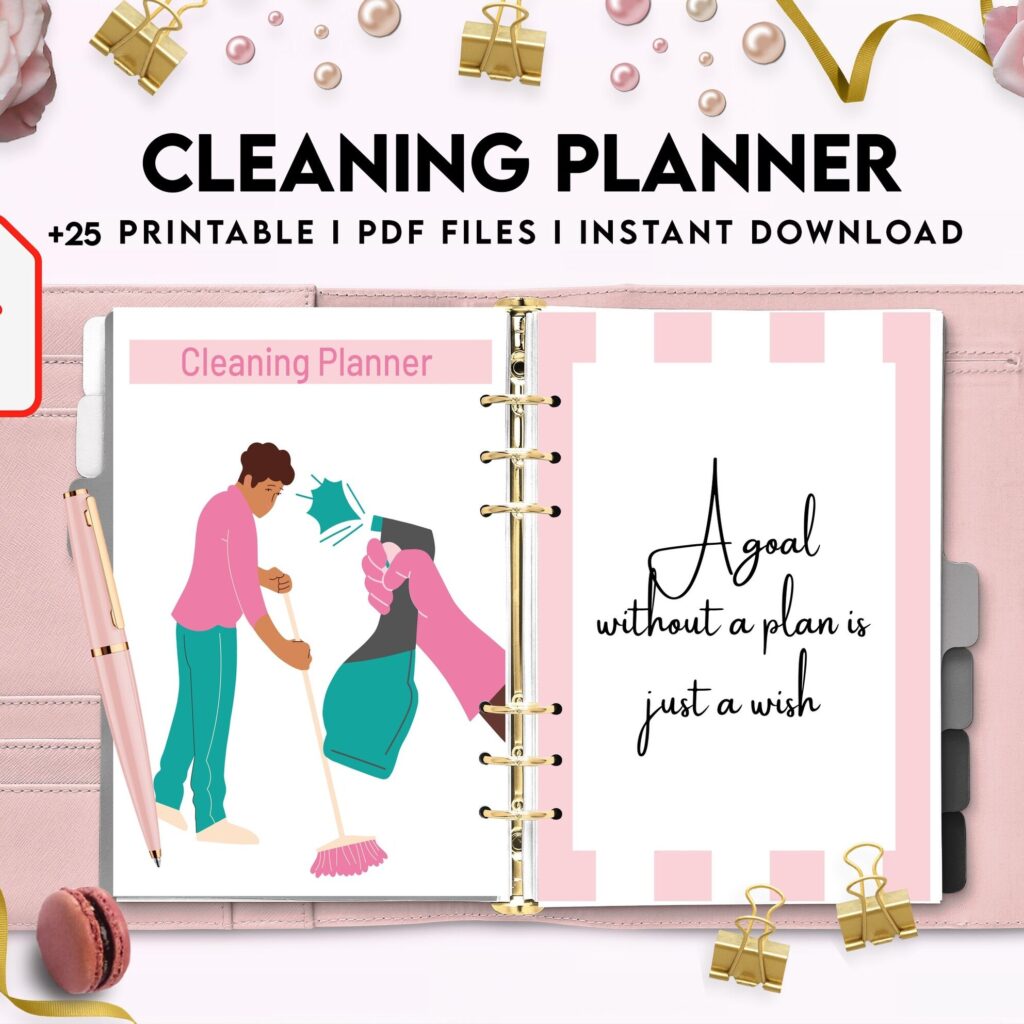 Cleaning Planner, Daily weekly monthly planner, cleaning Checklist, Cleaning tracker, PDF Printable, Kdp interior