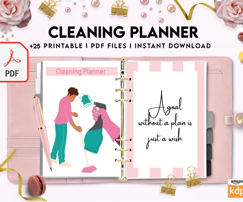 Cleaning Planner, Daily weekly monthly planner, cleaning Checklist, Cleaning tracker, PDF Printable, Kdp interior