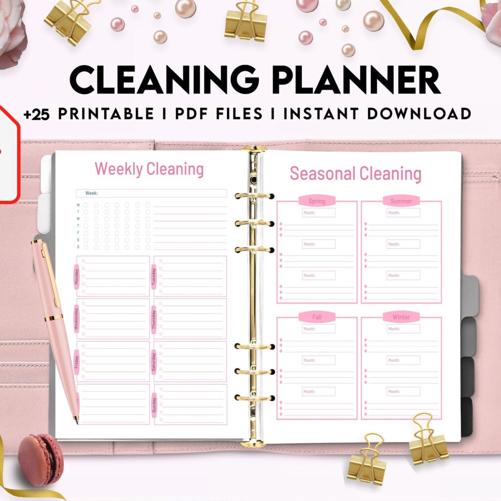 Cleaning Planner, Daily weekly monthly planner, cleaning Checklist, Cleaning tracker, PDF Printable, Kdp interior