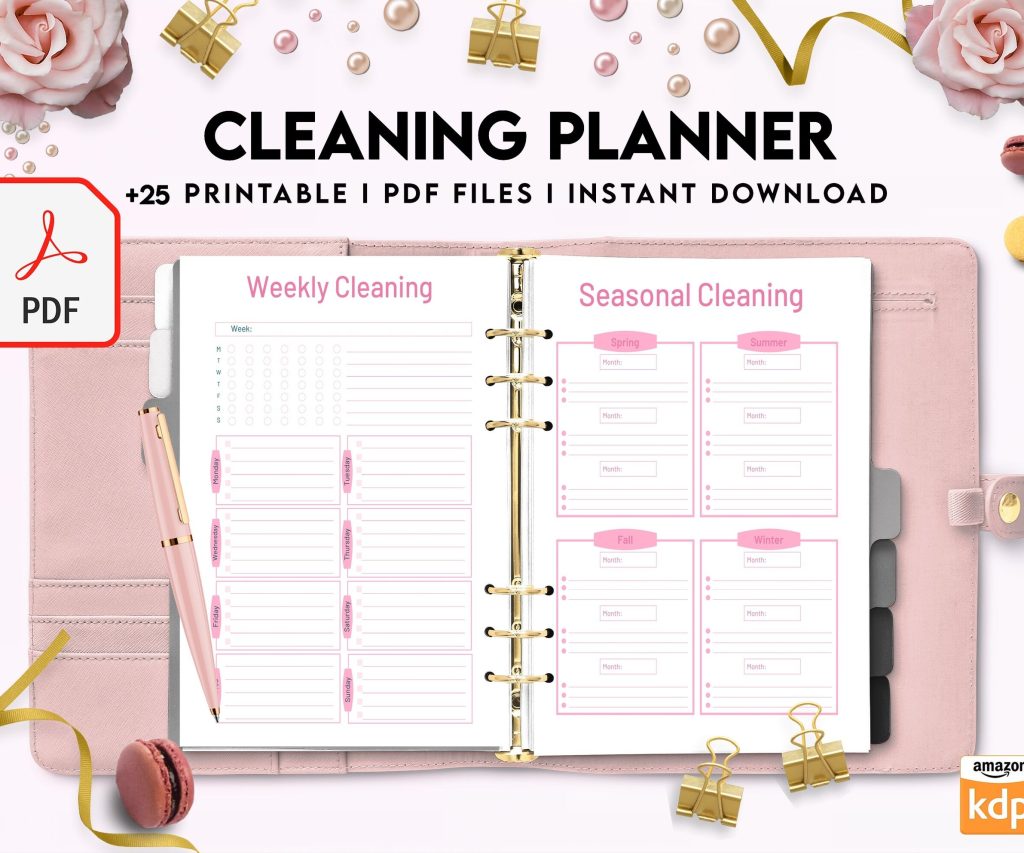Cleaning Planner, Daily weekly monthly planner, cleaning Checklist, Cleaning tracker, PDF Printable, Kdp interior
