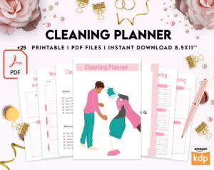 Cleaning Planner, Daily weekly monthly planner, cleaning Checklist, Cleaning tracker, PDF Printable, Kdp interior