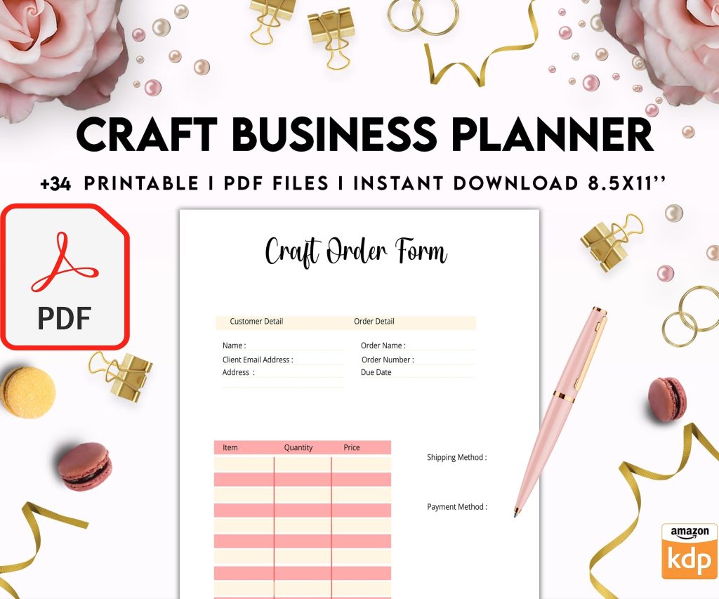 Craft Business Planner Template, Order form, Invoice, Tracker Etc. , PDF Printable, Kdp interior, Binder journal